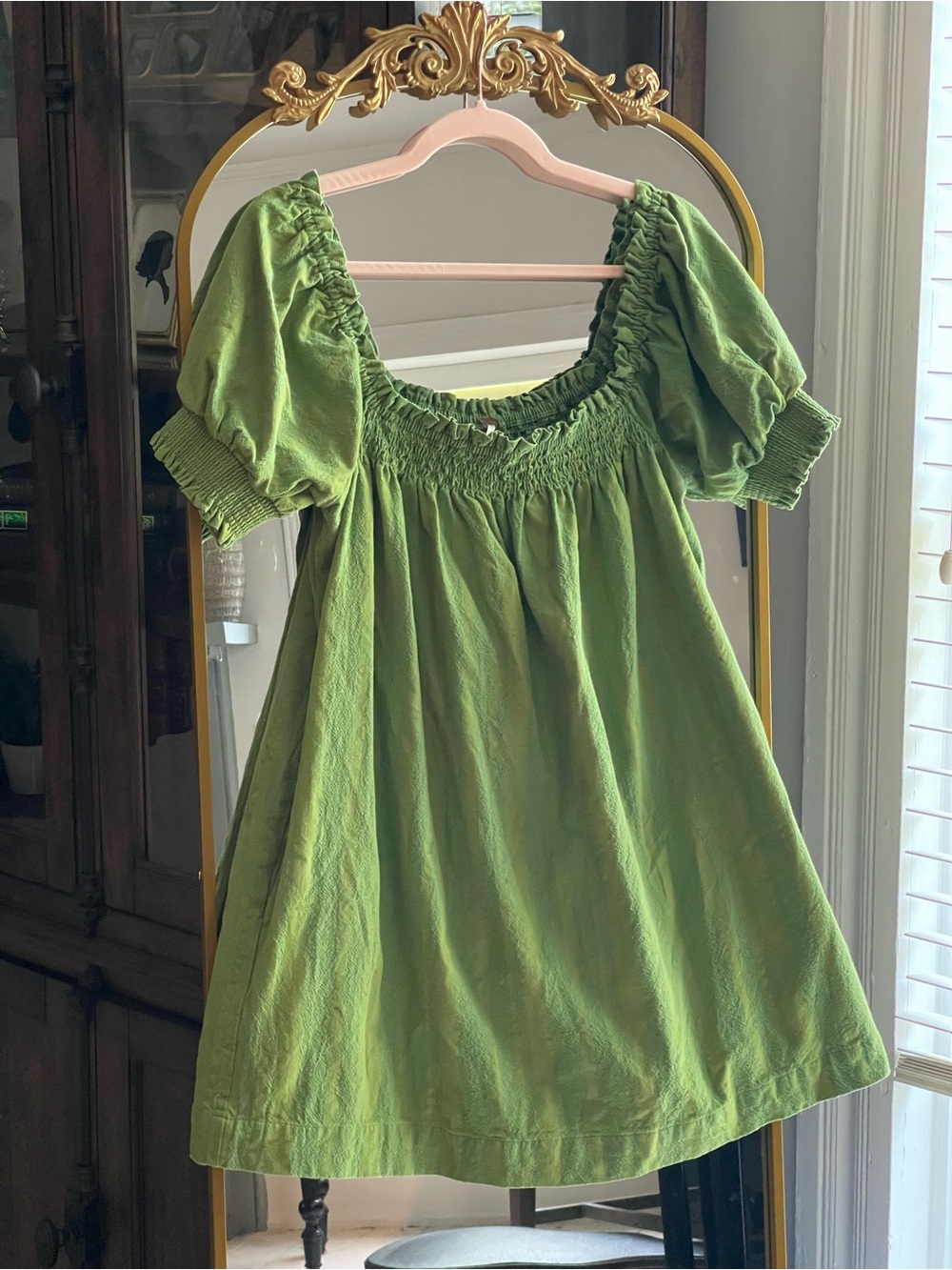 Free People free-est Mila Green Striped Smocked Square-Neck Mini Dress - Picture 2 of 8
